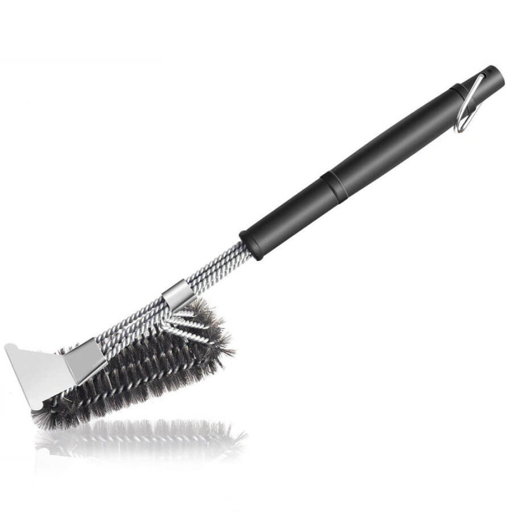 Щетка LoveGrill продольная тройная со шкребком нержавеющая сталь